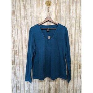 East 5th Woman’s Long Sleeve Sweater Top Teal Blue Cotton Blend XL NWT